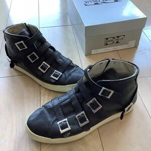 DIVINE FOLLIE Italian Leather Black Women's Mid Top Sneakers Size 8